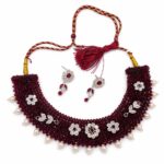 Silver Maroon Choker/Chatai Nacklace Set for Women