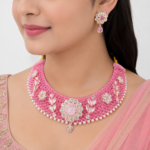 Silver Pink Choker/Chatai Nacklace With Earrings for Women